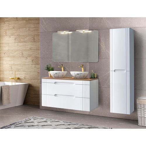 Ensemble De Meubles De Salle De Bain 120 Cm Avec Vasques à Poser, Colonne Et Miroirs