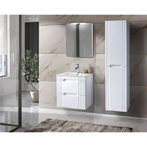 Ensemble Meuble 60 Cm Avec Vasque, Colonne Et Miroir