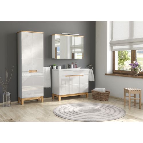 Ensemble De Meubles De Salle De Bain 100 Cm Avec Vasque, Colonne Et Armoire Miroir