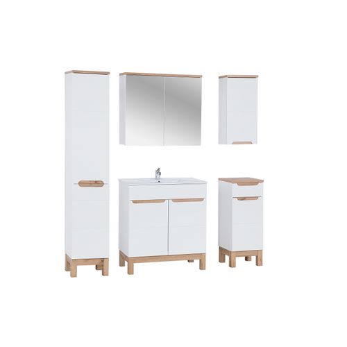 Ensemble De Meubles De Salle De Bain 80 Cm Avec Lavabo, Colonne Et Armoire Miroir