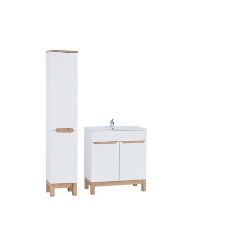 Ensemble De Meubles De Salle De Bain 80 Cm Avec Vasque Et Colonne Haute