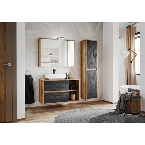 Ensemble De Meubles De Salle De Bain 100 Cm Avec Vasque à Poser, Colonne, Armoire Miroir