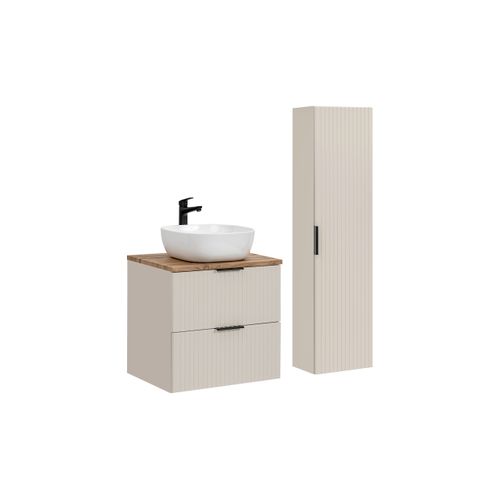 Ensemble Meuble 60 Cm Avec Plan, Vasque Smile, Colonne Haute 1 Porte
