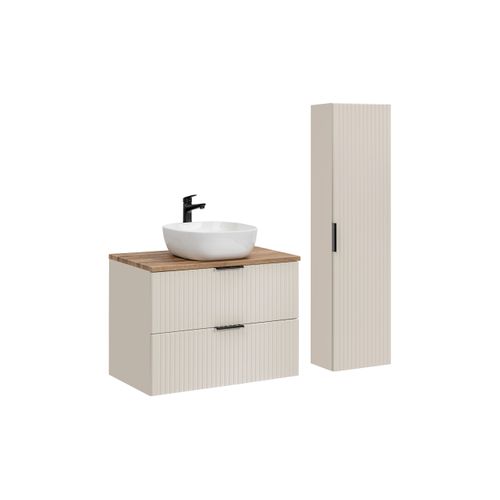 Ensemble Meuble 80 Cm Avec Plan, 1 Vasque à Poser Smile, Colonne Haute