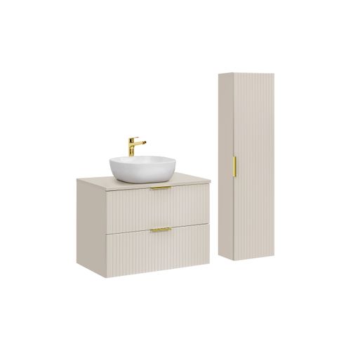 Ensemble Meuble 80 Cm Avec Plan, Vasque à Poser Smile 1 Et Colonne Haute