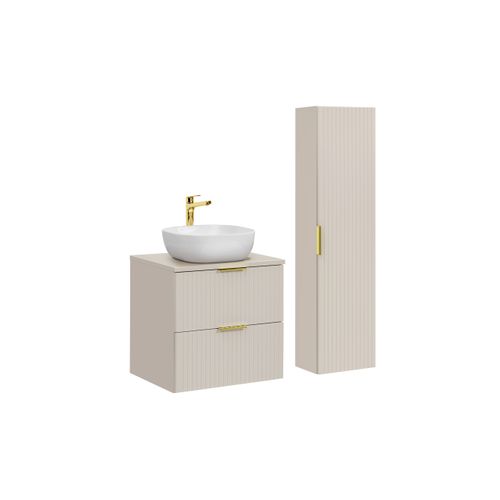 Ensemble Meuble 60 Cm Avec Plan, Vasque à Poser Smile 1 Et Colonne Haute