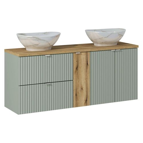 Ensemble De Meubles 140 Cm Avec Plan, 2 Vasques à Poser Pati Et Colonne Haute