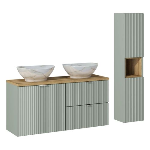 Ensemble Meuble 120 Cm Avec Plan, 2 Vasques à Poser Pati, Colonne Haute