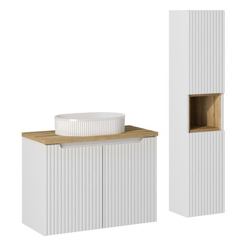 Ensemble Meuble 80 Cm Avec Vasque à Poser Et Colonne Haute