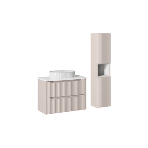 Beyond Ensemble Meuble 80 Cm Avec Plan Vasque, Vasque à Poser Et Colonne Haute