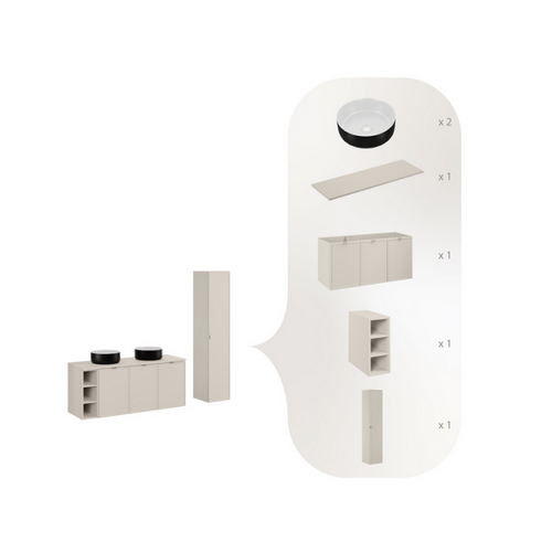 Ensemble De Meubles De Salle De Bain 140 Cm Avec Plan, 2 Vasques à Poser, Colonne Haute