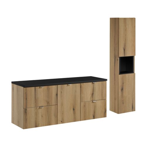 Ensemble De Meubles De Salle De Bain 140 Cm Avec Plan Vasque Et Colonne Haute