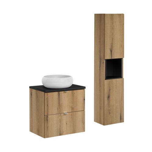 Set-noa B Black, Ensemble Meuble 60 Cm Avec Plan, Vasque Wiki, Colonne Haute
