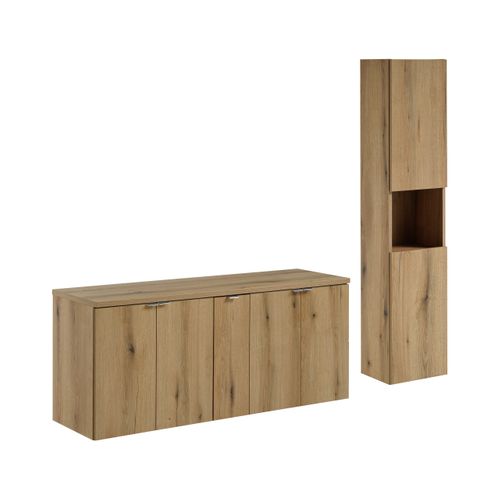 Set-noa B Chêne, Ensemble De Meubles 140 Cm Avec Plan Et Colonne Haute