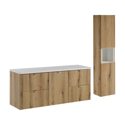 Ensemble De Meubles De Salle De Bain 140 Cm Avec Plan Vasque Et Colonne Haute