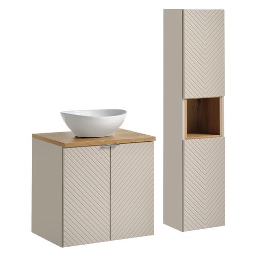 Ensemble Meuble 60 Cm Avec Plan, Vasque à Poser Lola, Colonne Haute