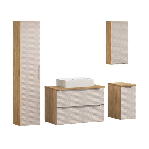 Ensemble Meuble 90 Cm Avec Plan, Vasque à Poser Trust Et Colonne Haute