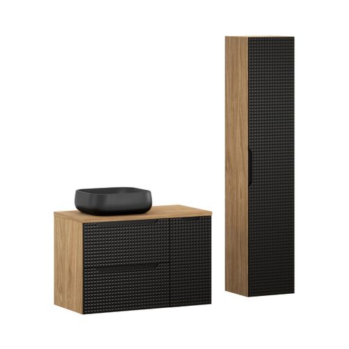 Ensemble Meuble 90 Cm Avec Plan Vasque, Vasque à Poser Nika, Colonne Haute