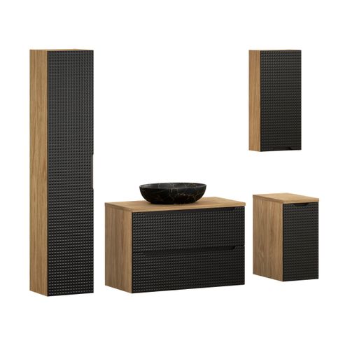 Ensemble Meuble 90 Cm Avec Plan Vasque, Vasque à Poser Mona, Colonne Haute