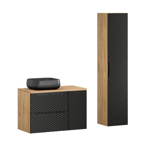 Ensemble Meuble 90 Cm Avec Plan, Vasque à Poser Nika, Colonne Haute