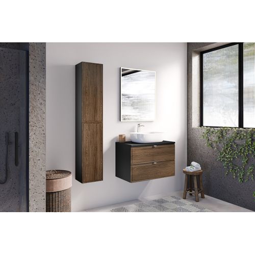 Meuble Colonne De Salle De Bain Suspendu Talia Casella Noir Et Chêne 30 X 140 Cm