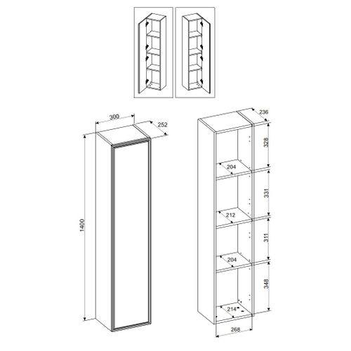 Meuble Colonne De Salle De Bain Suspendu Talia Casella Noir Et Chêne 30 X 140 Cm