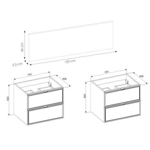 Double Meuble Suspendu Sous Vasque Avec Plan Talia Casella Noir Et Chêne 120 Cm