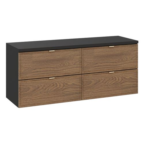 Double Meuble Suspendu Sous Vasque Avec Plan Talia Casella Noir Et Chêne 120 Cm