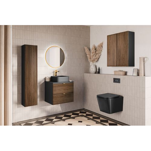Meuble Suspendu Sous Vasque Avec Plan Talia Casella Noir Et Chêne 60 Cm