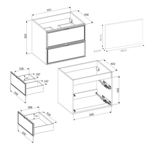 Meuble Suspendu Sous Vasque Avec Plan Talia Casella Noir Et Chêne 60 Cm