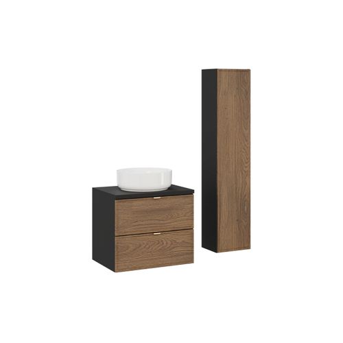 Ensemble De Meubles De Salle De Bain 60 Cm Avec Plan Vasque, Vasque à Poser Maja, Colonne Haute