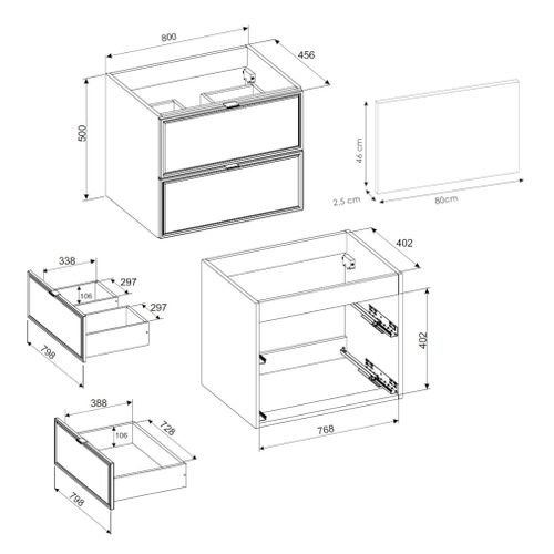 Meuble Suspendu Sous Vasque Avec Plan Talia Casella Noir Et Chêne 80 Cm