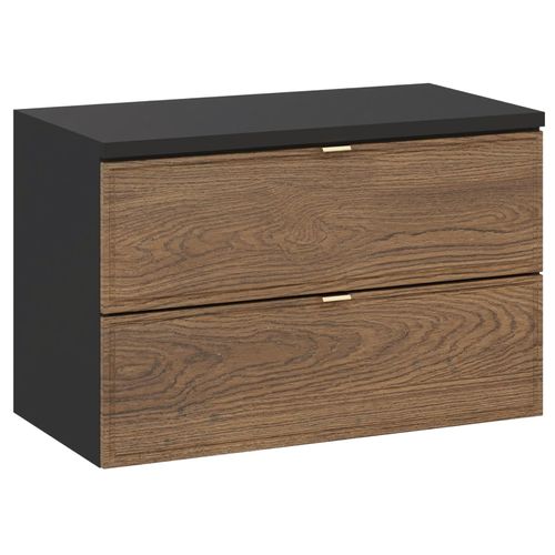 Meuble Suspendu Sous Vasque Avec Plan Talia Casella Noir Et Chêne 80 Cm