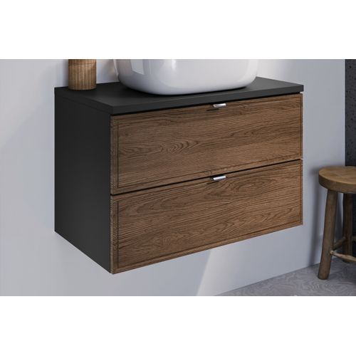 Meuble Suspendu Sous Vasque Avec Plan Talia Casella Noir Et Chêne 80 Cm