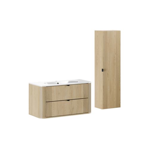 Pure, Ensemble Meuble 100 Cm Avec Lavabo Et Colonne Haute