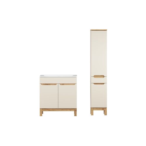 Sky, Ensemble De Meubles De Salle De Bain 80 Cm Avec Meuble Vasque Et Colonne Haute