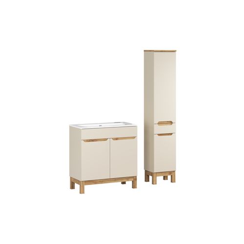 Sky, Ensemble De Meubles De Salle De Bain 80 Cm Avec Meuble Vasque Et Colonne Haute