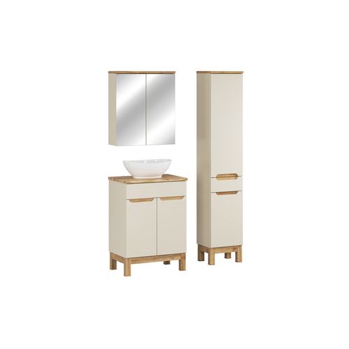 Ensemble De Meubles 60 Cm Avec Plan Vasque, Vasque à Poser Lola, Colonne, Armoire Miroir