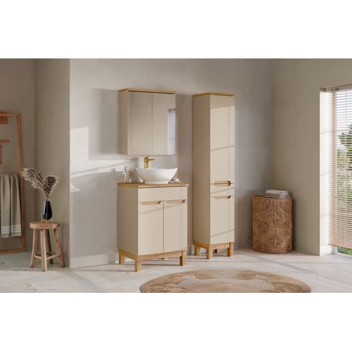 Ensemble Meuble 60 Cm Avec Plan, Vasque à Poser Lola, Colonne Haute