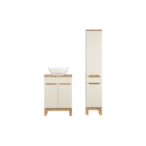 Ensemble Meuble 60 Cm Avec Plan, Vasque à Poser Lola, Colonne Haute