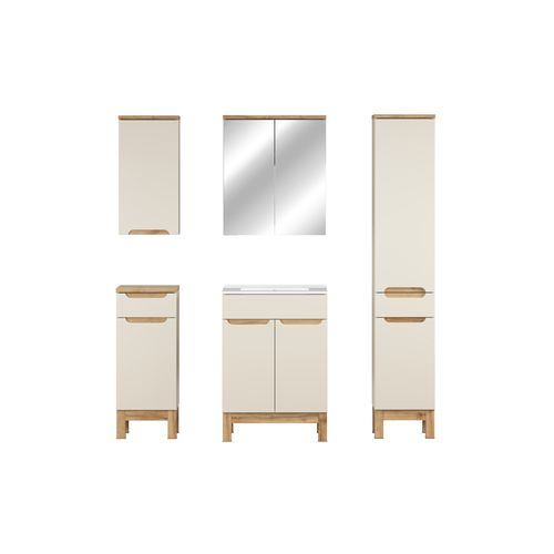 Ensemble De Meubles 60 Cm Avec Lavabo Lava, Colonne Haute Et Armoire Miroir