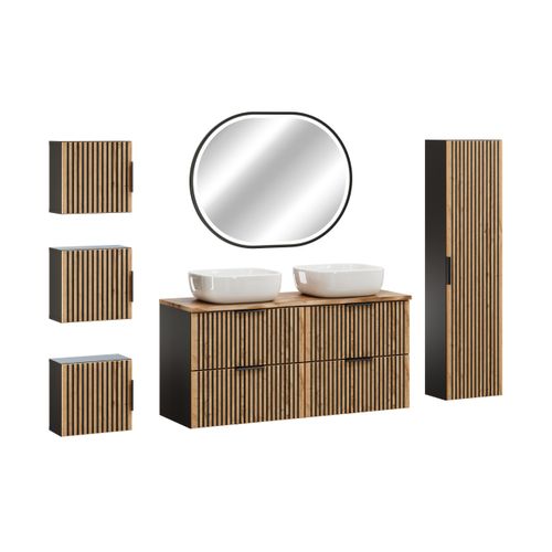Ensemble Meubles Salle De Bain 120 Cm Avec Plan Vasque à Poser Smile Colonne Miroir LED