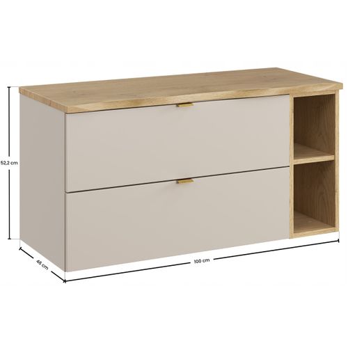 Meuble Sous Vasque Suspendu Dalia Cachemire 100 Cm Avec Extension Ouverte Et Plan En Chêne