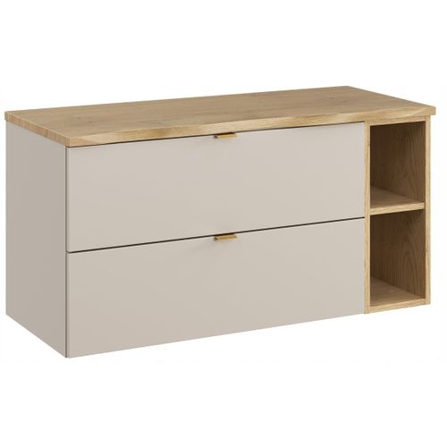 Meuble Sous Vasque Suspendu Dalia Cachemire 100 Cm Avec Extension Ouverte Et Plan En Chêne