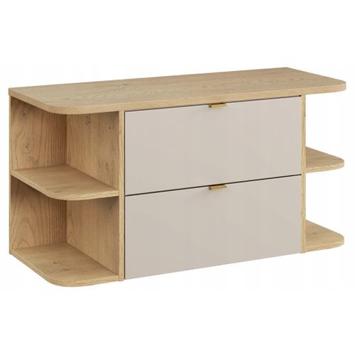 Meuble Sous Vasque Suspendu Dalia Cachemire avec plan Chêne 100 Cm Deux Extensions D’angle Ouvertes