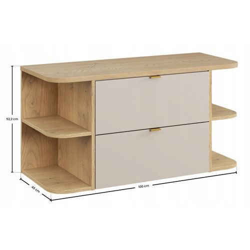 Meuble Sous Vasque Suspendu Dalia Cachemire avec plan Chêne 100 Cm Deux Extensions D’angle Ouvertes