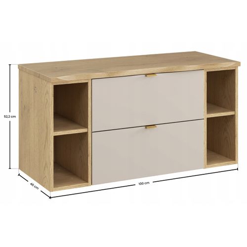 Meuble Sous Vasque Suspendu Dalia Cachemire 100 Cm Avec Deux Extensions Ouverte Et Plan En Chêne