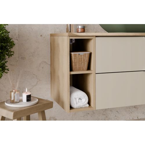 Meuble Sous Vasque Suspendu Dalia Cachemire 80 Cm Avec Extension Ouverte Et Plan En Chêne