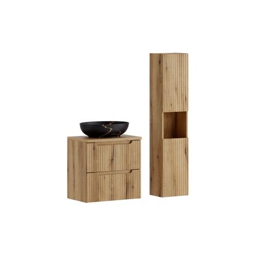 Ensemble Meuble 60 Cm Avec Plan Vasque, Vasque à Poser Mona, Colonne Haute