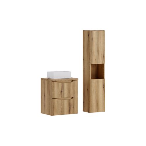 Ensemble Meuble 50 Cm Avec Plan, Vasque à Poser Gaja, Colonne Haute